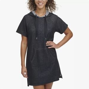 Marc NY Andrew Marc black hooded shift dress with kangaroo pockets size xl